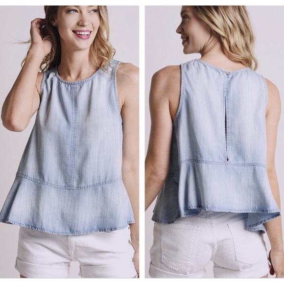 Anthropologie Tops - Cloth & Stone Chambray Open Back Peplum Hem Tank